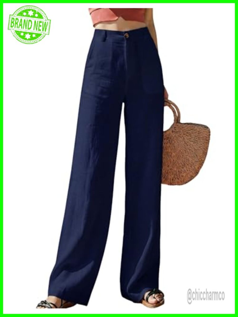 Womens High Waisted Wide Leg Pants Button Front Straight Leg Trousers